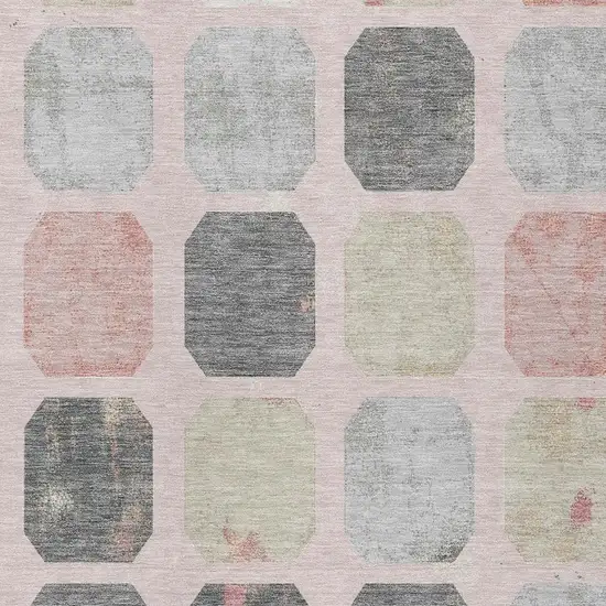Blush Ivory And Gray Geometric Washable Indoor Outdoor Area Rug Photo 4