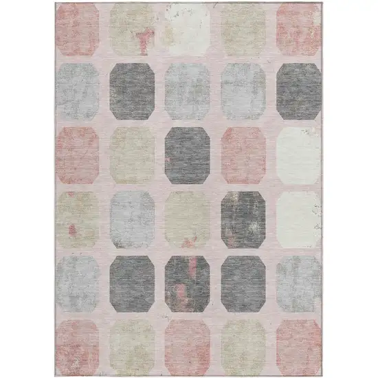 Blush Ivory And Gray Geometric Washable Indoor Outdoor Area Rug Photo 3