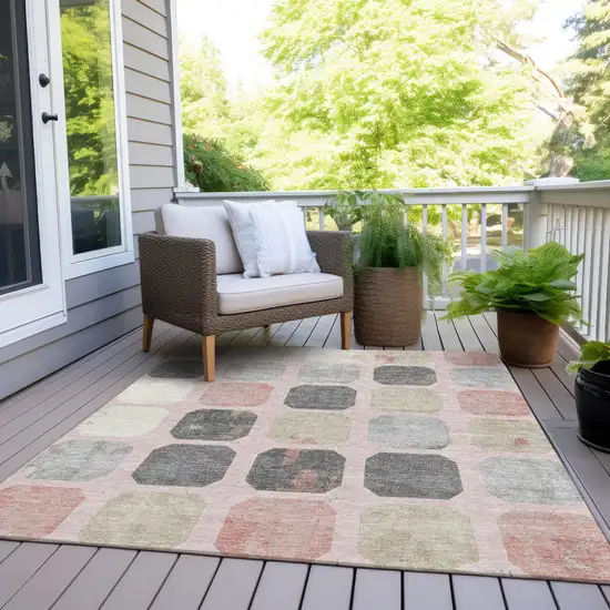 Blush Ivory And Gray Geometric Washable Indoor Outdoor Area Rug Photo 9