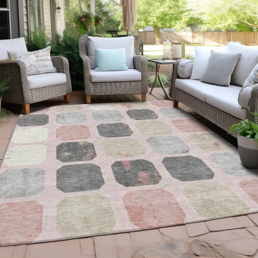 Blush Ivory And Gray Geometric Washable Indoor Outdoor Area Rug Photo 6