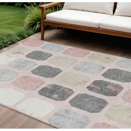 Blush Ivory And Gray Geometric Washable Indoor Outdoor Area Rug Photo 2