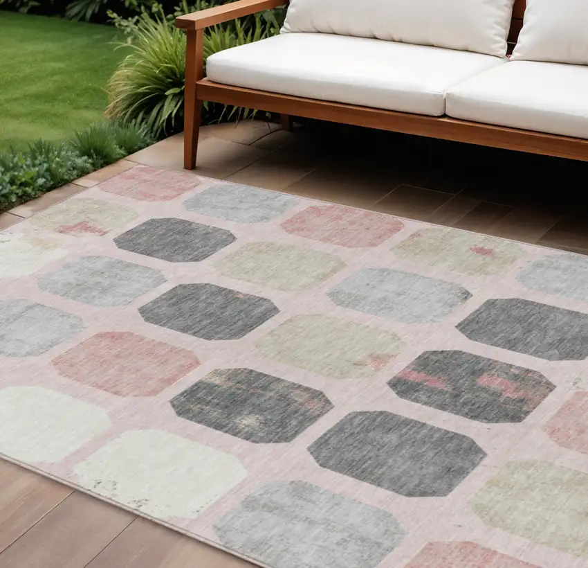 Blush Ivory And Gray Geometric Washable Indoor Outdoor Area Rug Photo 2