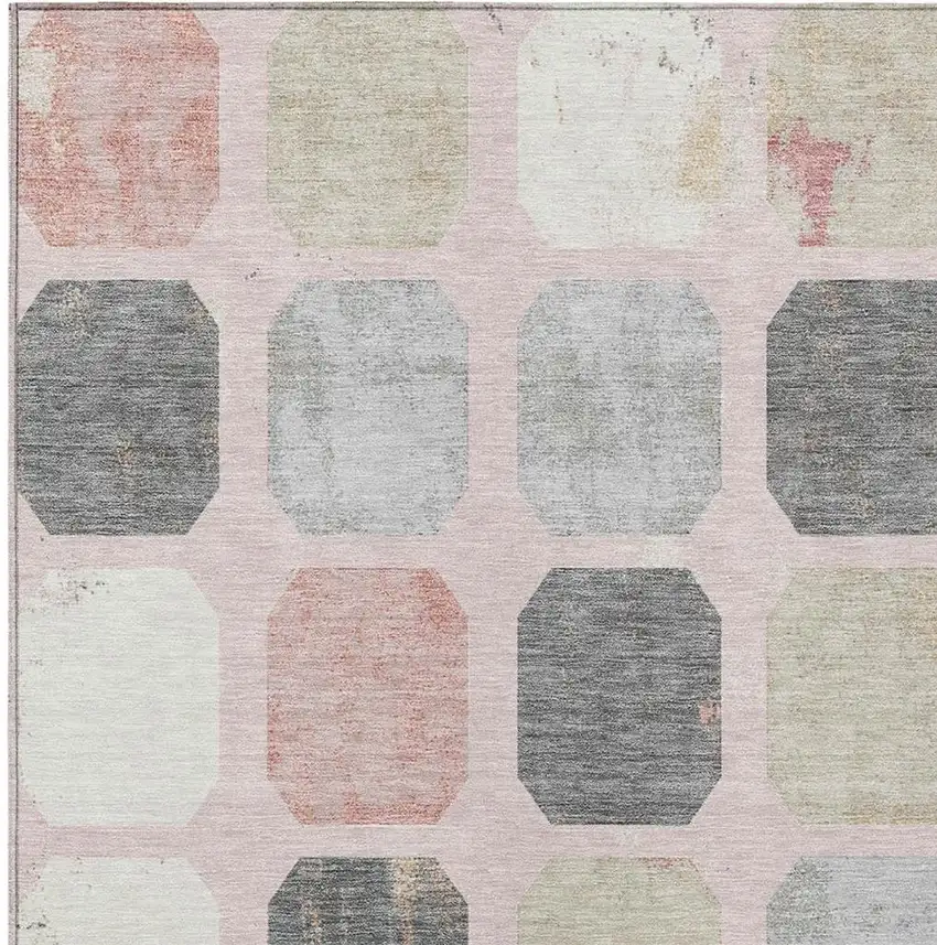 Blush Ivory And Gray Geometric Washable Indoor Outdoor Area Rug Photo 4
