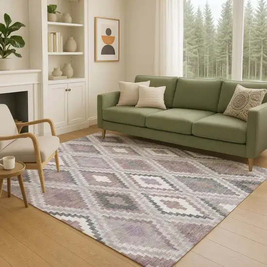 Blush Ivory And Gray Geometric Washable Indoor Outdoor Area Rug Photo 8