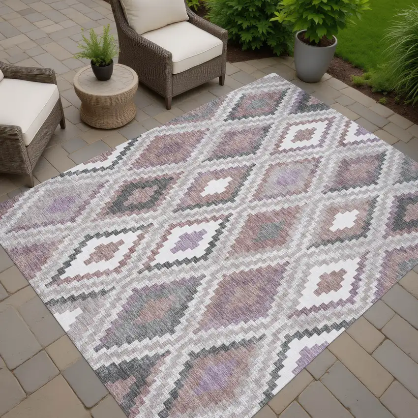 Blush Ivory And Gray Geometric Washable Indoor Outdoor Area Rug Photo 7