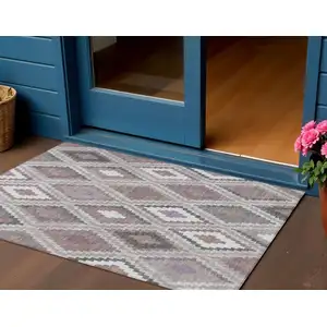 Photo of Blush Ivory And Gray Geometric Washable Indoor Outdoor Area Rug