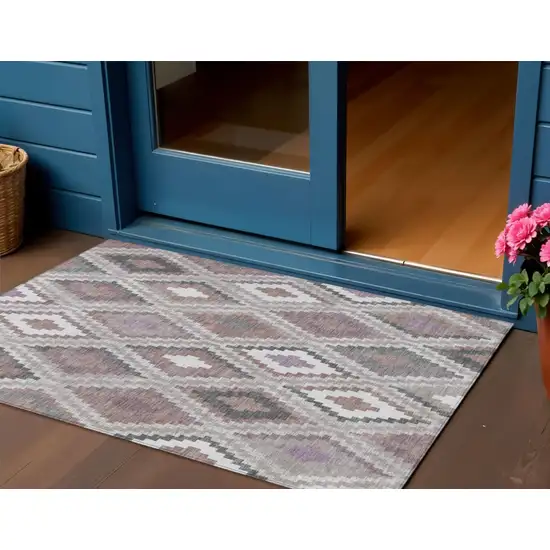 Blush Ivory And Gray Geometric Washable Indoor Outdoor Area Rug Photo 1