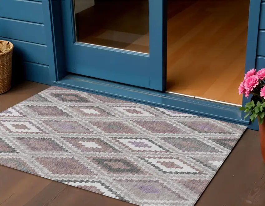 Blush Ivory And Gray Geometric Washable Indoor Outdoor Area Rug Photo 1