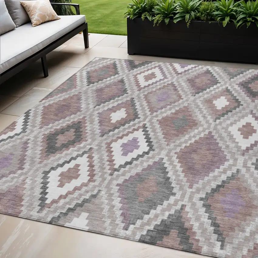 Blush Ivory And Gray Geometric Washable Indoor Outdoor Area Rug Photo 1