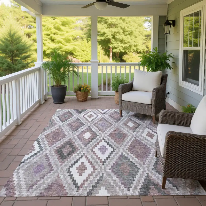 Blush Ivory And Gray Geometric Washable Indoor Outdoor Area Rug Photo 9