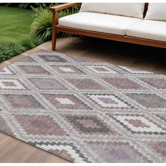 Blush Ivory And Gray Geometric Washable Indoor Outdoor Area Rug Photo 1