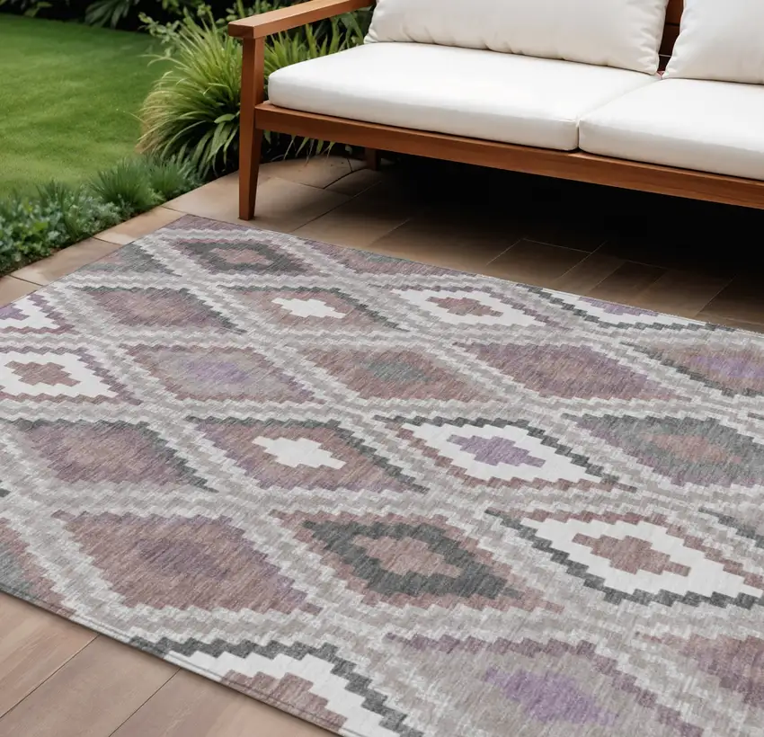 Blush Ivory And Gray Geometric Washable Indoor Outdoor Area Rug Photo 1