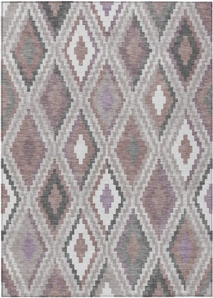 Blush Ivory And Gray Geometric Washable Indoor Outdoor Area Rug Photo 2