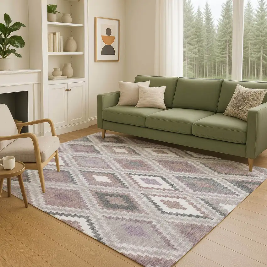 Blush Ivory And Gray Geometric Washable Indoor Outdoor Area Rug Photo 9