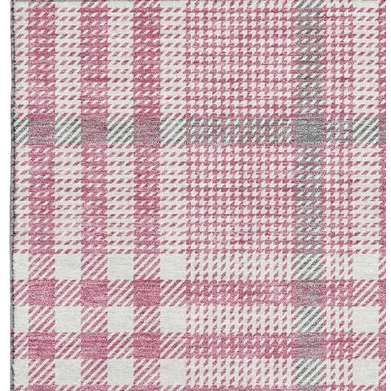Blush Ivory And Gray Plaid Washable Area Rug With UV Protection Photo 3