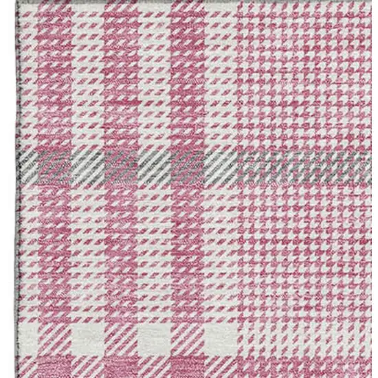 Blush Ivory And Gray Plaid Washable Area Rug With UV Protection Photo 2