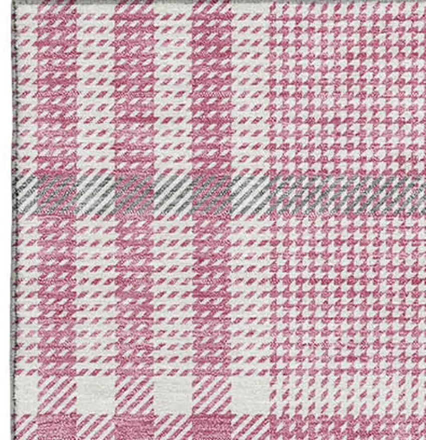 Blush Ivory And Gray Plaid Washable Area Rug With UV Protection Photo 2