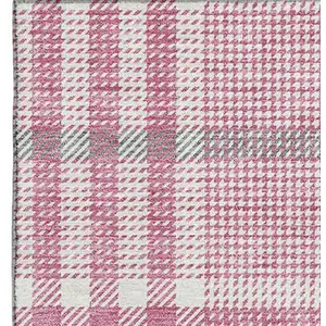 Photo of Blush Ivory And Gray Plaid Washable Area Rug With UV Protection