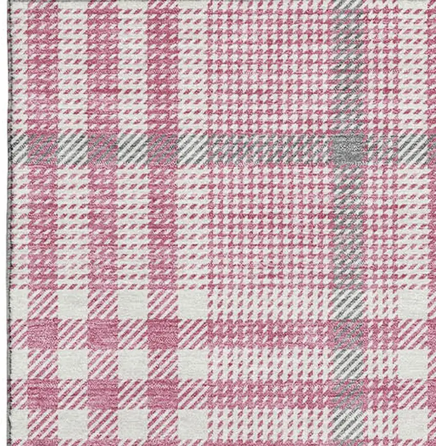 Blush Ivory And Gray Plaid Washable Area Rug With UV Protection Photo 2