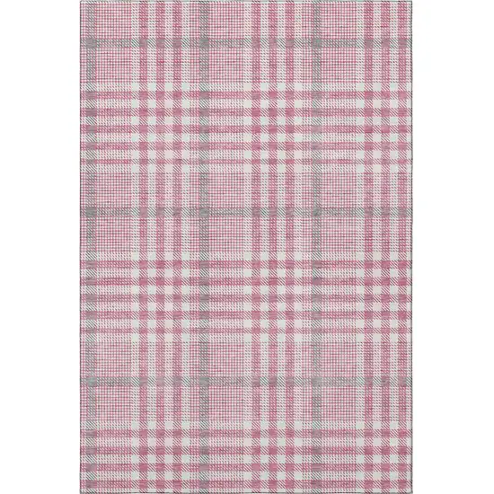 Blush Ivory And Gray Plaid Washable Area Rug With UV Protection Photo 3