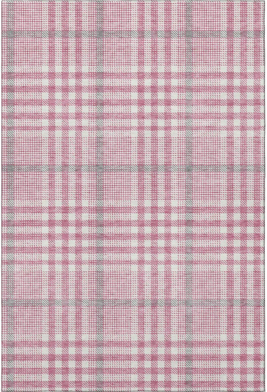 Blush Ivory And Gray Plaid Washable Area Rug With UV Protection Photo 3