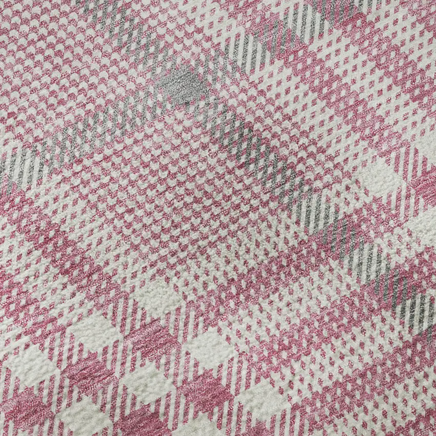 Blush Ivory And Gray Plaid Washable Area Rug With UV Protection Photo 8