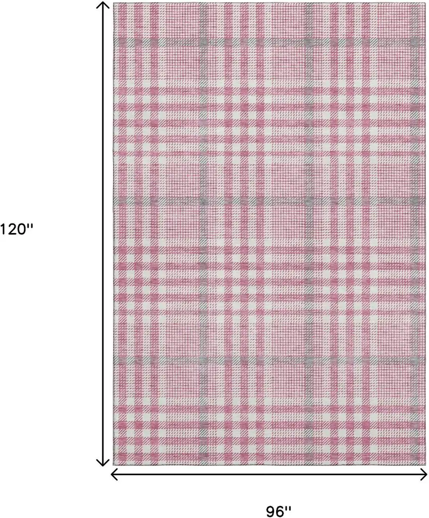 Blush Ivory And Gray Plaid Washable Area Rug With UV Protection Photo 9