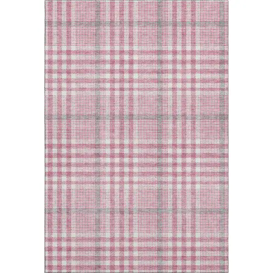 Blush Ivory And Gray Plaid Washable Area Rug With UV Protection Photo 1