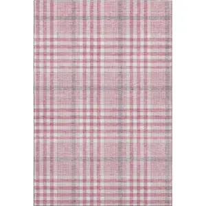 Photo of Blush Ivory And Gray Plaid Washable Area Rug With UV Protection