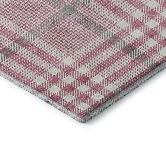 Blush Ivory And Gray Plaid Washable Area Rug With UV Protection Photo 6