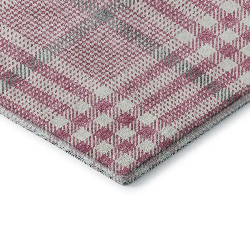 Blush Ivory And Gray Plaid Washable Area Rug With UV Protection Photo 6