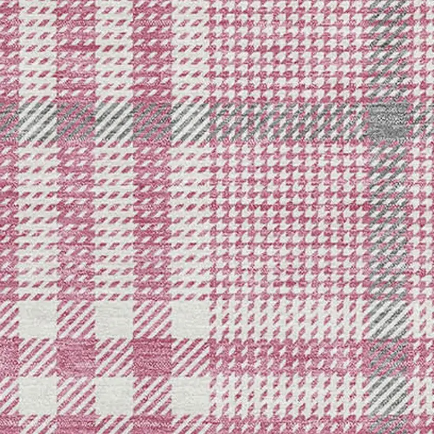 Blush Ivory And Gray Plaid Washable Area Rug With UV Protection Photo 2