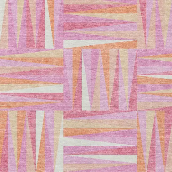 Blush Ivory And Orange Geometric Washable Indoor Outdoor Area Rug Photo 5