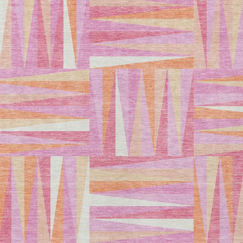 Blush Ivory And Orange Geometric Washable Indoor Outdoor Area Rug Photo 5