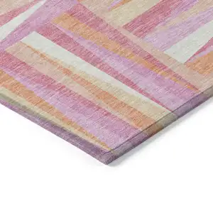 Photo of Blush Ivory And Orange Geometric Washable Indoor Outdoor Area Rug