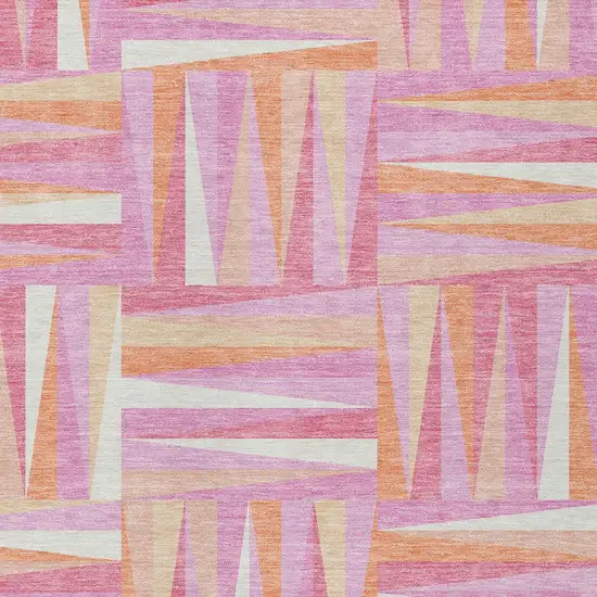 Blush Ivory And Orange Geometric Washable Indoor Outdoor Area Rug Photo 5