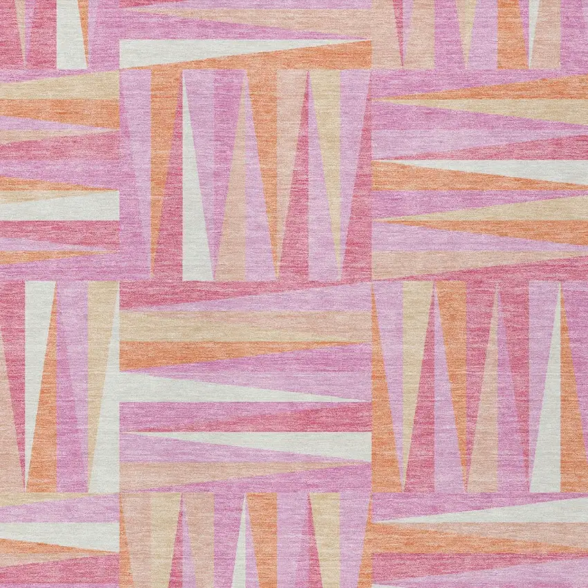 Blush Ivory And Orange Geometric Washable Indoor Outdoor Area Rug Photo 5