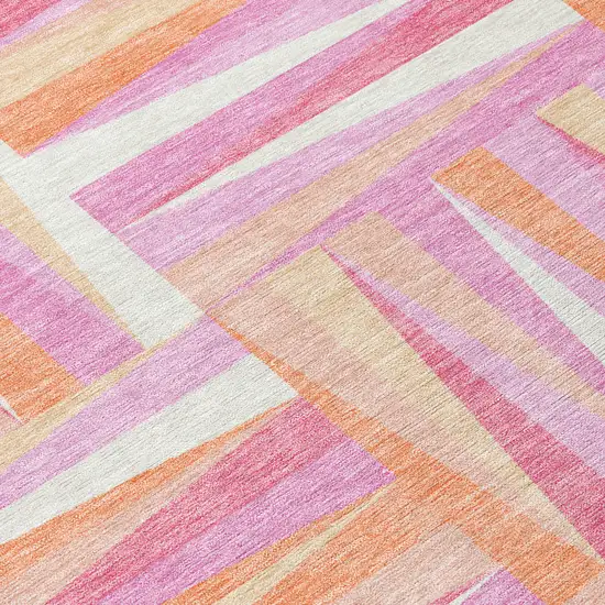 Blush Ivory And Orange Geometric Washable Indoor Outdoor Area Rug Photo 6