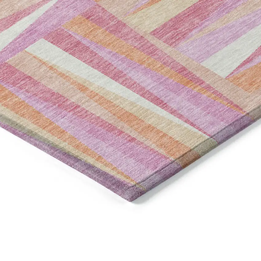 Blush Ivory And Orange Geometric Washable Indoor Outdoor Area Rug Photo 4