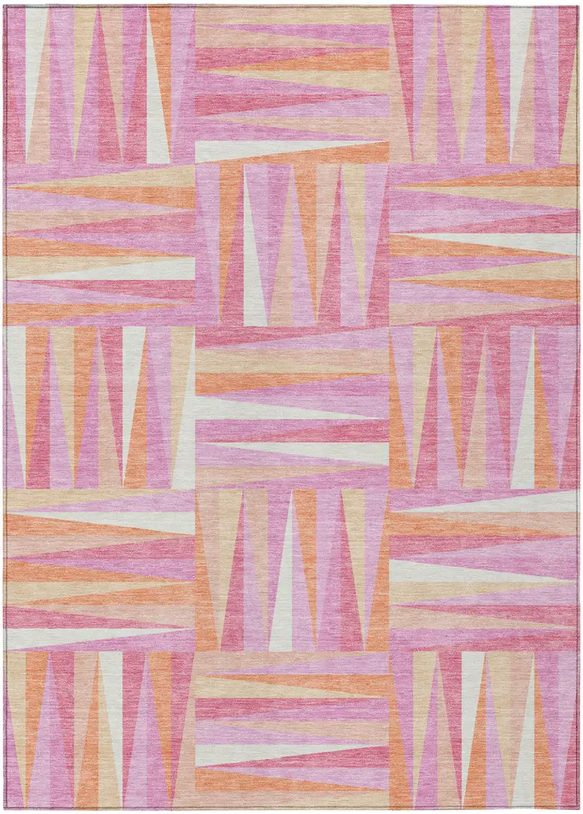 Blush Ivory And Orange Geometric Washable Indoor Outdoor Area Rug Photo 2
