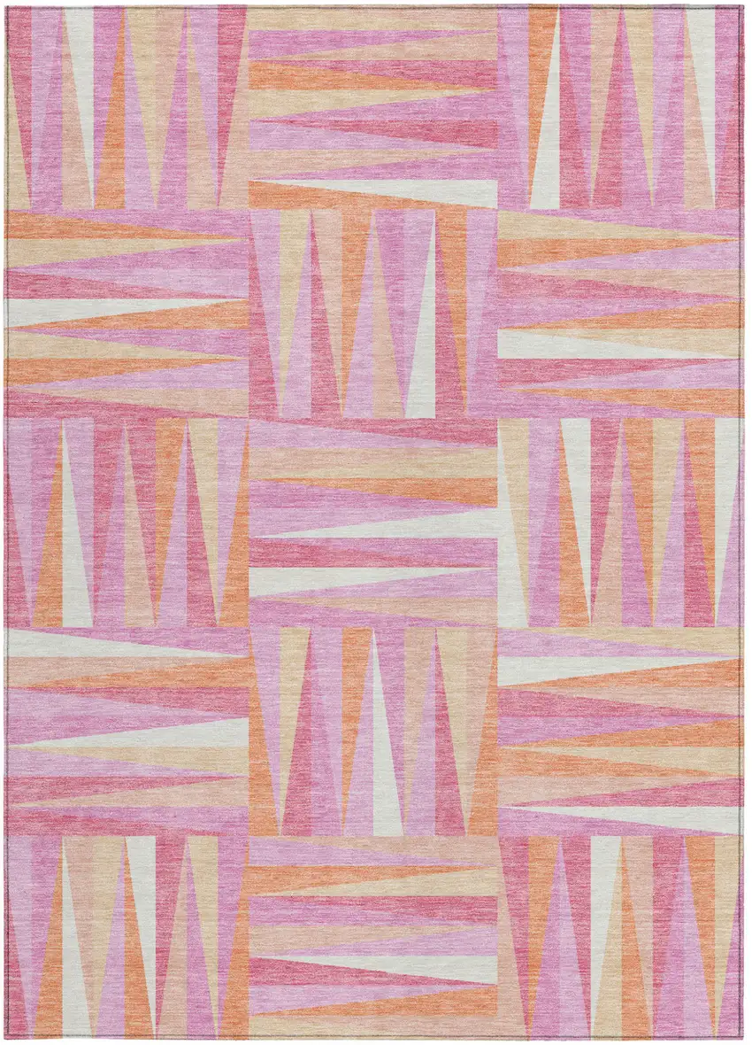 Blush Ivory And Orange Geometric Washable Indoor Outdoor Area Rug Photo 7
