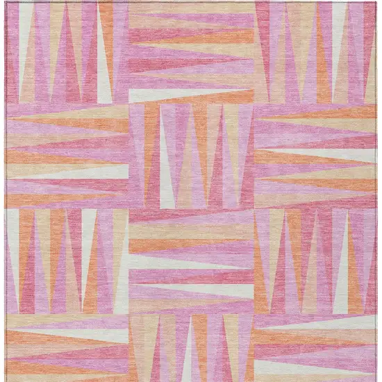 Blush Ivory And Orange Geometric Washable Indoor Outdoor Area Rug Photo 7