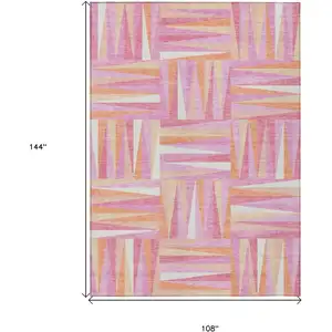 Photo of Blush Ivory And Orange Geometric Washable Indoor Outdoor Area Rug
