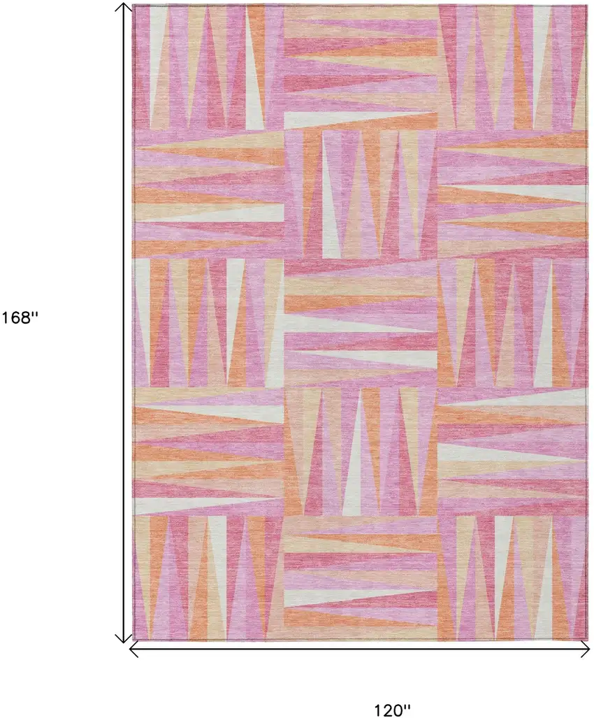 Blush Ivory And Orange Geometric Washable Indoor Outdoor Area Rug Photo 3