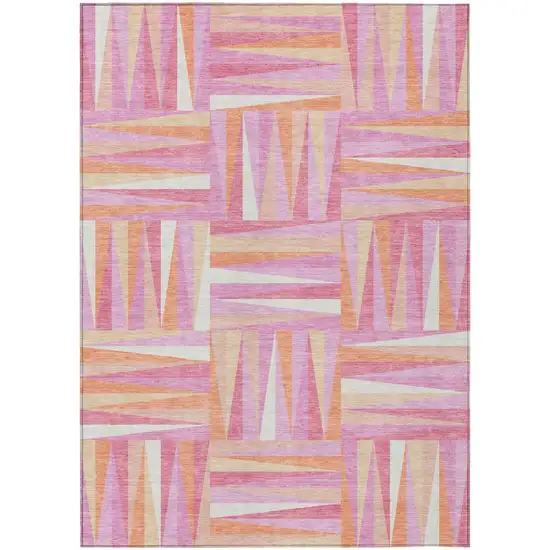 Blush Ivory And Orange Geometric Washable Indoor Outdoor Area Rug Photo 2