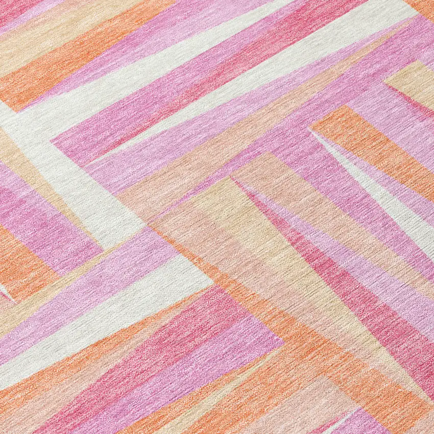 Blush Ivory And Orange Geometric Washable Indoor Outdoor Area Rug Photo 5