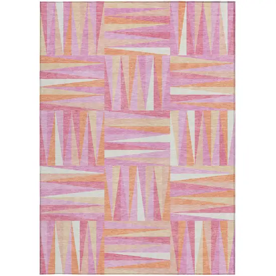 Blush Ivory And Orange Geometric Washable Indoor Outdoor Area Rug Photo 7