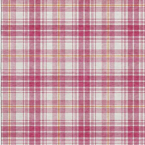 Blush Ivory And Orange Plaid Washable Area Rug With UV Protection Photo 3