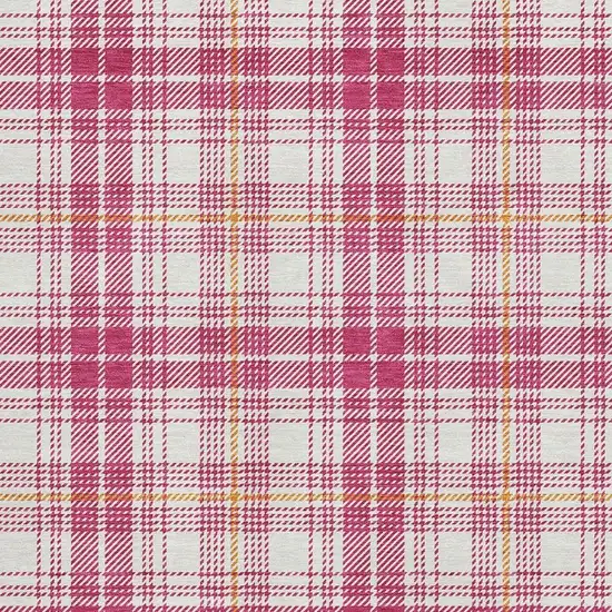 Blush Ivory And Orange Plaid Washable Area Rug With UV Protection Photo 2