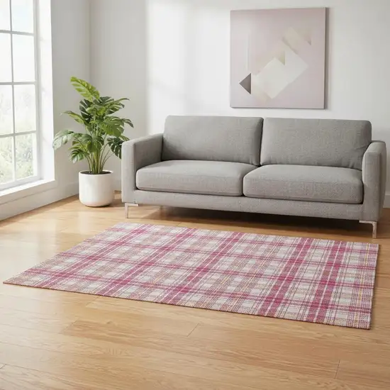 Blush Ivory And Orange Plaid Washable Area Rug With UV Protection Photo 2